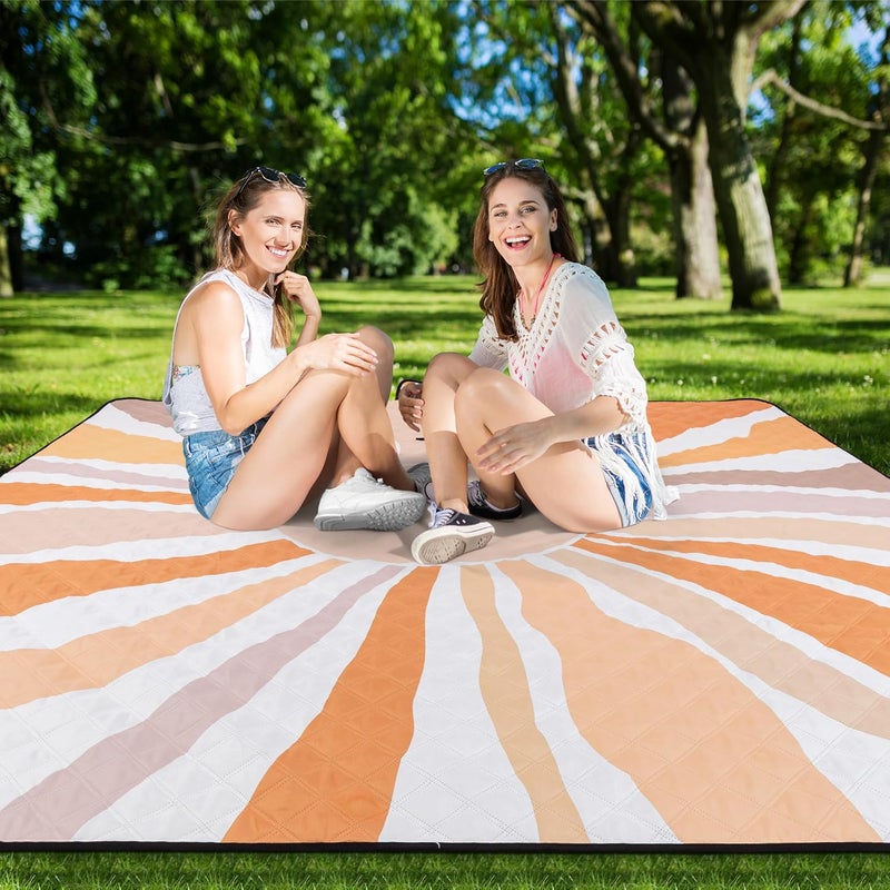 BEW Picnic Blankets, Large Beach Blanket Waterproof Sandproof, Foldable & Portable Outdoor Picnic Blanket, 79''x79'' 3-Layer Picnic Mat for Camping, Park, Travel, Grass Lawn-Boho Sunburst - Image 2